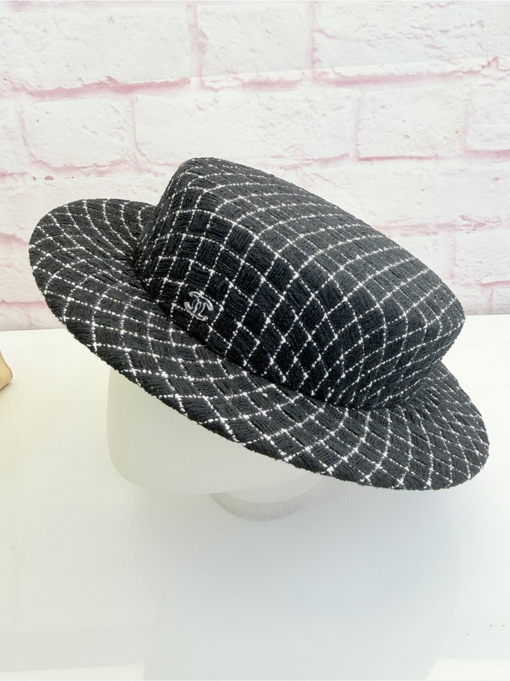 Chanel RARE Tweed Black Fantasy Boater Hat